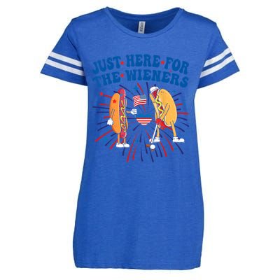 Groovy Hot Dog Im Just Here For The Wieners 4Th Of July Enza Ladies Jersey Football T-Shirt