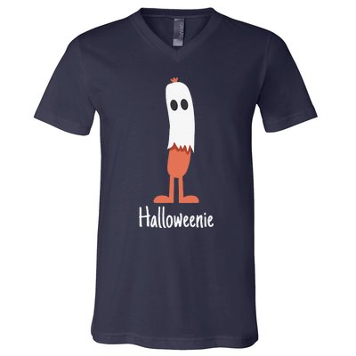 Ghost Hot Dog Halloweenie Costume Funny Food Halloween Gift V-Neck T-Shirt