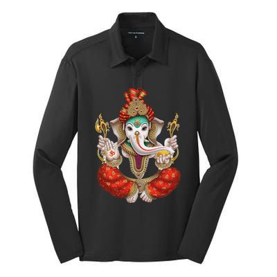 Ganesh Hindu Deity Lord Ganesha Silk Touch Performance Long Sleeve Polo