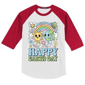 Groovy Happy Earth Day 2024 Save The Planet Kids Colorblock Raglan Jersey