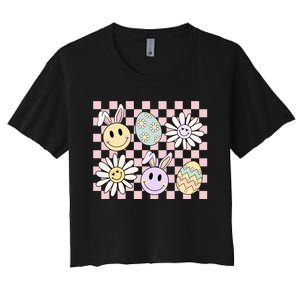 Groovy Happy Easter Floral Egg Women's Crop Top Tee