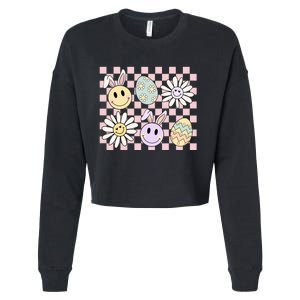 Groovy Happy Easter Floral Egg Cropped Pullover Crew