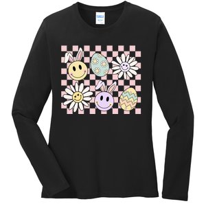 Groovy Happy Easter Floral Egg Ladies Long Sleeve Shirt