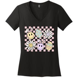 Groovy Happy Easter Floral Egg Women's V-Neck T-Shirt