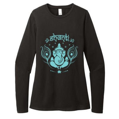 Ganesh Hindu Elephant God Peacock Feather Lotus Shanti Yoga Gift Womens CVC Long Sleeve Shirt