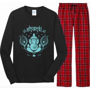 Ganesh Hindu Elephant God Peacock Feather Lotus Shanti Yoga Gift Long Sleeve Pajama Set