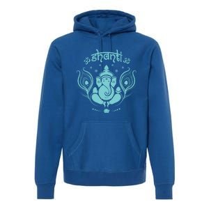 Ganesh Hindu Elephant God Peacock Feather Lotus Shanti Yoga Gift Premium Hoodie