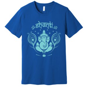 Ganesh Hindu Elephant God Peacock Feather Lotus Shanti Yoga Gift Premium T-Shirt