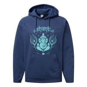 Ganesh Hindu Elephant God Peacock Feather Lotus Shanti Yoga Gift Performance Fleece Hoodie