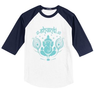 Ganesh Hindu Elephant God Peacock Feather Lotus Shanti Yoga Gift Baseball Sleeve Shirt