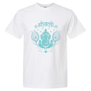 Ganesh Hindu Elephant God Peacock Feather Lotus Shanti Yoga Gift Garment-Dyed Heavyweight T-Shirt