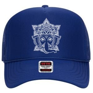 Ganesha Hindu Elephant God Ganesh Spiritual Yoga Boho Great Gift High Crown Mesh Back Trucker Hat