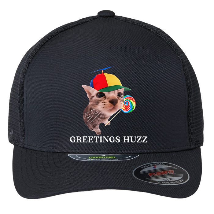 Greetings Huzz Funny Gen Z Gen Alpha Slang Silly Cat Meme Flexfit Unipanel Trucker Cap