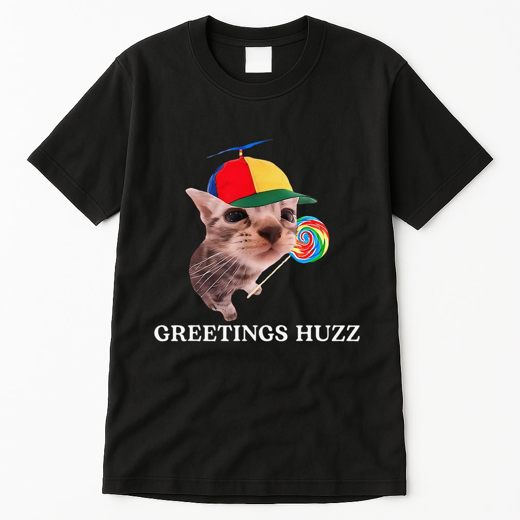 Greetings Huzz Funny Gen Z Gen Alpha Slang Silly Cat Meme Tall T-Shirt
