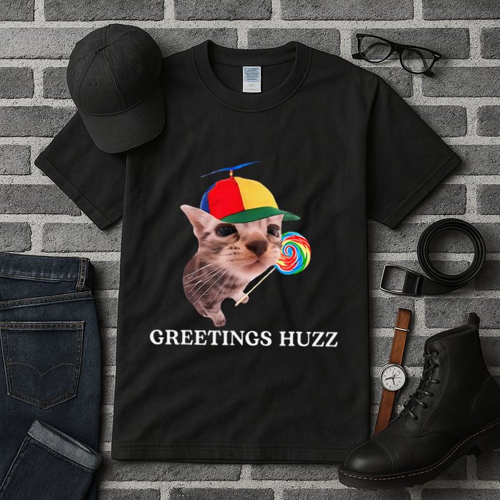 Greetings Huzz Funny Gen Z Gen Alpha Slang Silly Cat Meme Tall T-Shirt
