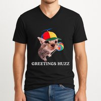 Greetings Huzz Funny Gen Z Gen Alpha Slang Silly Cat Meme V-Neck T-Shirt