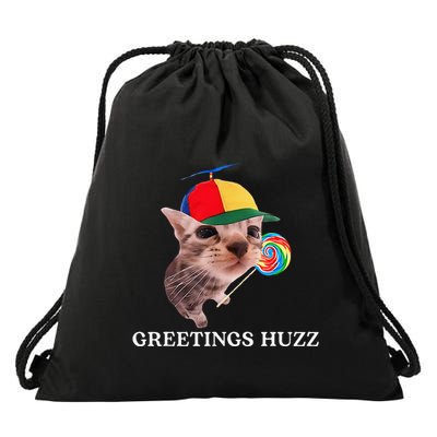 Greetings Huzz Funny Gen Z Gen Alpha Slang Silly Cat Meme Drawstring Bag
