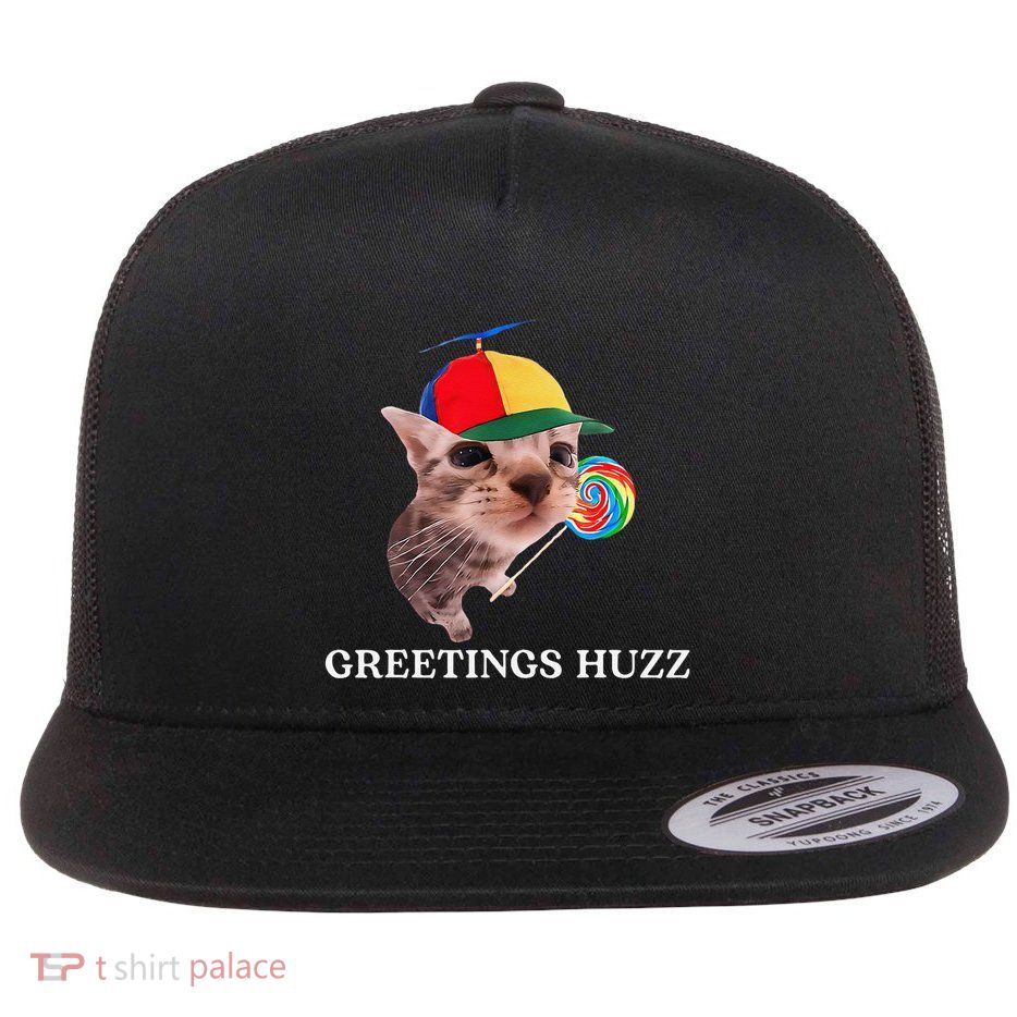 Greetings Huzz Funny Gen Z Gen Alpha Slang Silly Cat Meme Flatbill Hat