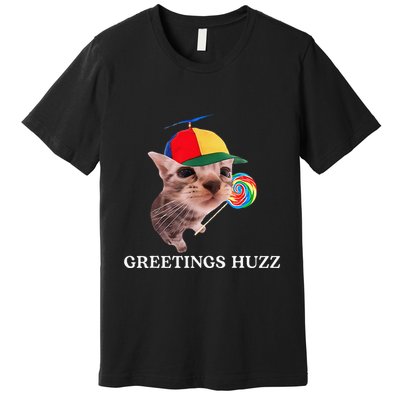 Greetings Huzz Funny Gen Z Gen Alpha Slang Silly Cat Meme Premium T-Shirt