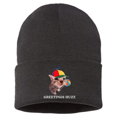Greetings Huzz Funny Gen Z Gen Alpha Slang Silly Cat Meme Sustainable Knit Beanie