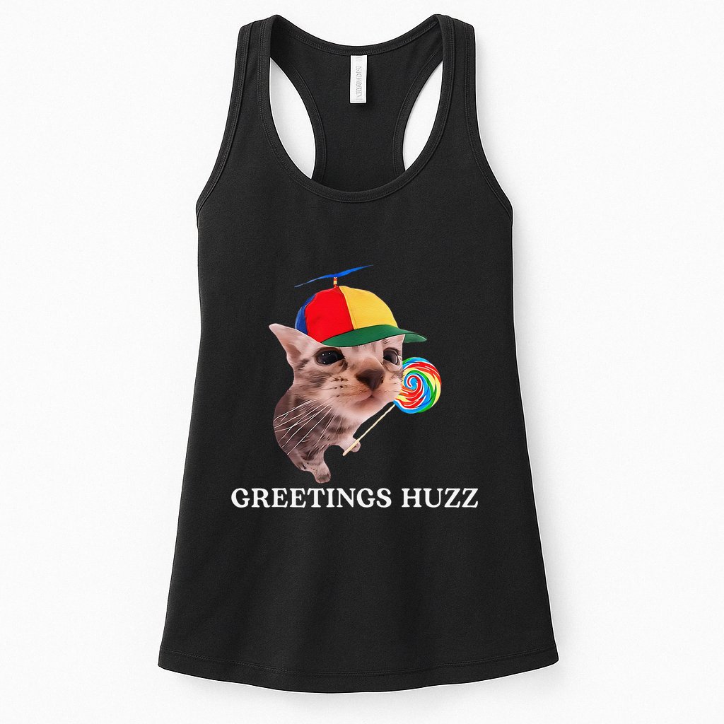 Greetings Huzz Funny Gen Z Gen Alpha Slang Silly Cat Meme Womens Tank Top