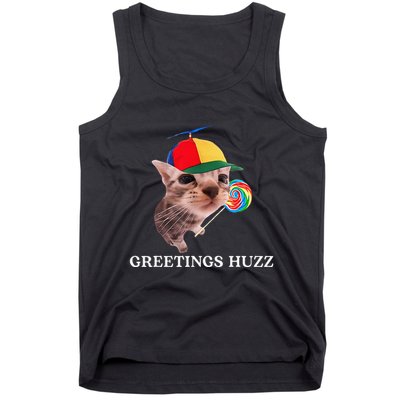 Greetings Huzz Funny Gen Z Gen Alpha Slang Silly Cat Meme Tank Top