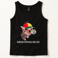Greetings Huzz Funny Gen Z Gen Alpha Slang Silly Cat Meme Tank Top