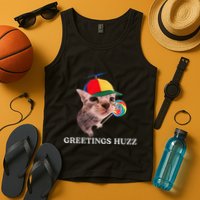Greetings Huzz Funny Gen Z Gen Alpha Slang Silly Cat Meme Tank Top