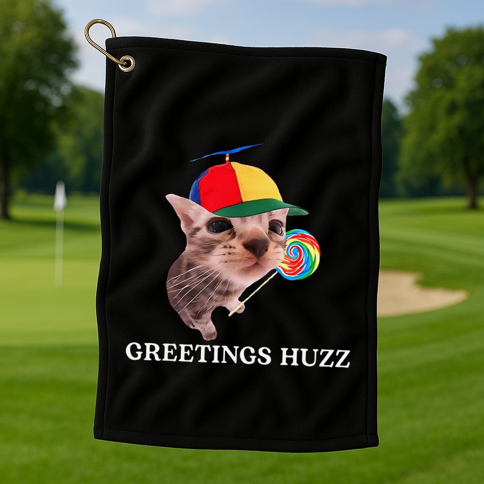 Greetings Huzz Funny Gen Z Gen Alpha Slang Silly Cat Meme Golf Towel