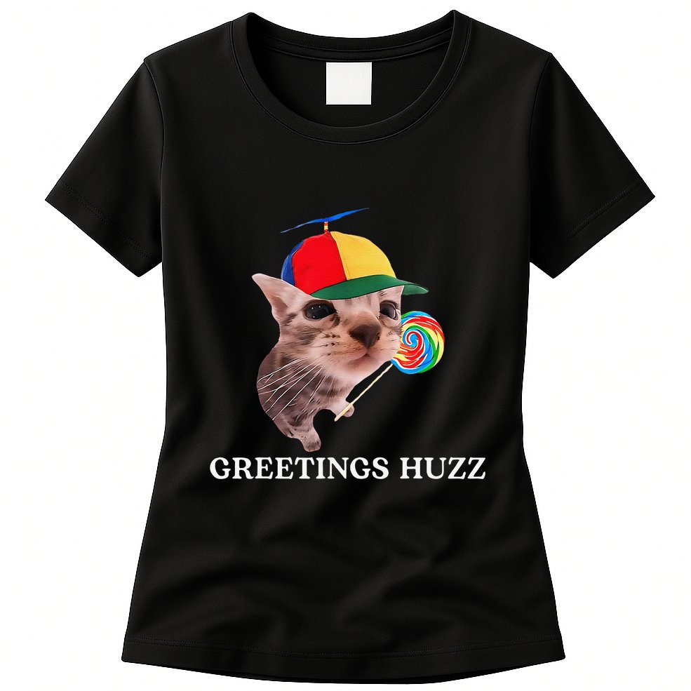 Greetings Huzz Funny Gen Z Gen Alpha Slang Silly Cat Meme Womens T-Shirt
