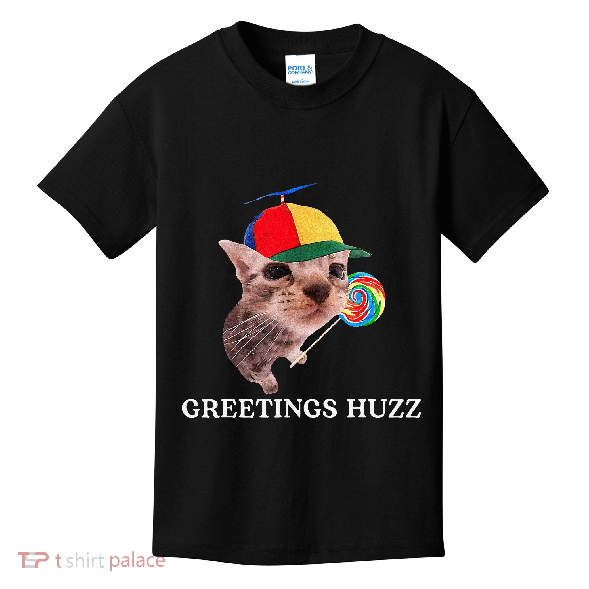 Greetings Huzz Funny Gen Z Gen Alpha Slang Silly Cat Meme Kids T-Shirt