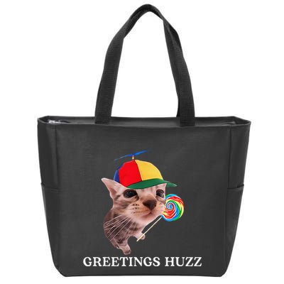 Greetings Huzz Funny Gen Z Gen Alpha Slang Silly Cat Meme Zip Tote Bag