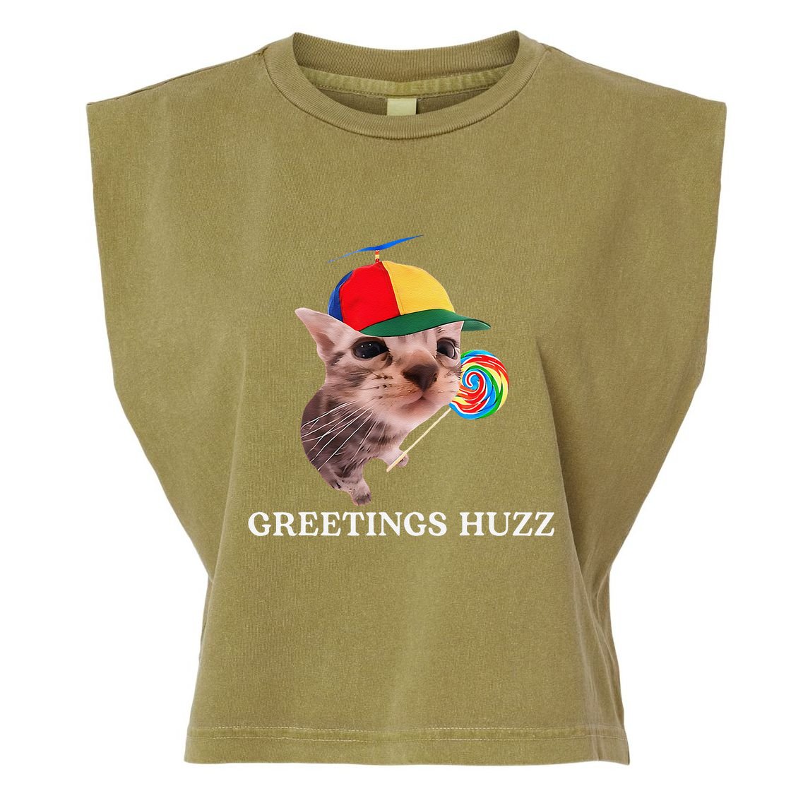 Greetings Huzz Funny Gen Z Gen Alpha Slang Silly Cat Meme Garment-Dyed Women's Muscle Tee