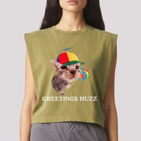 Greetings Huzz Funny Gen Z Gen Alpha Slang Silly Cat Meme Garment-Dyed Women's Muscle Tee