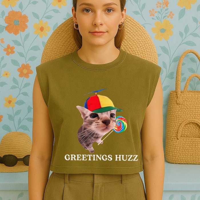 Greetings Huzz Funny Gen Z Gen Alpha Slang Silly Cat Meme Garment-Dyed Women's Muscle Tee