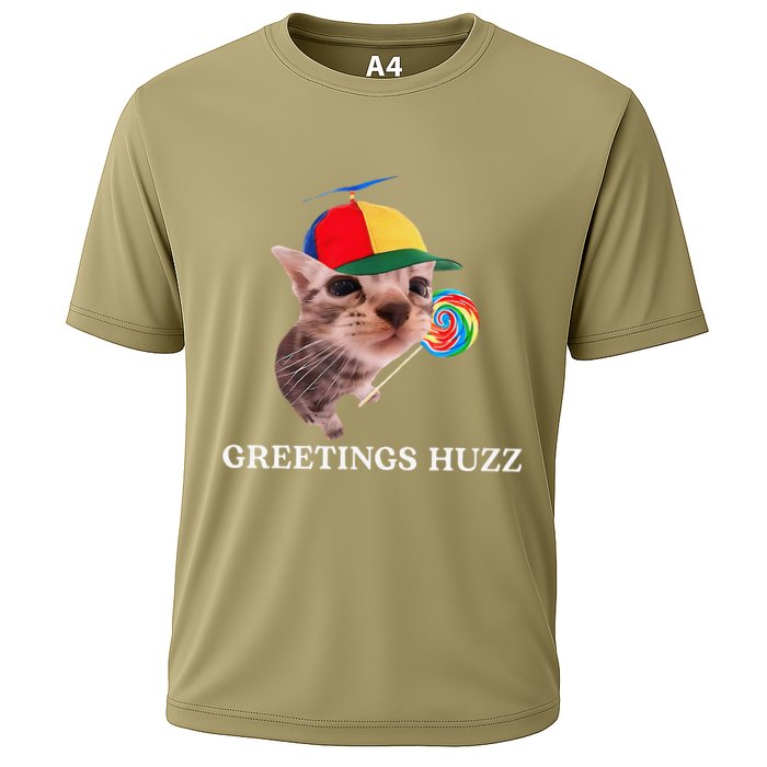 Greetings Huzz Funny Gen Z Gen Alpha Slang Silly Cat Meme Cooling Performance Crew T-Shirt