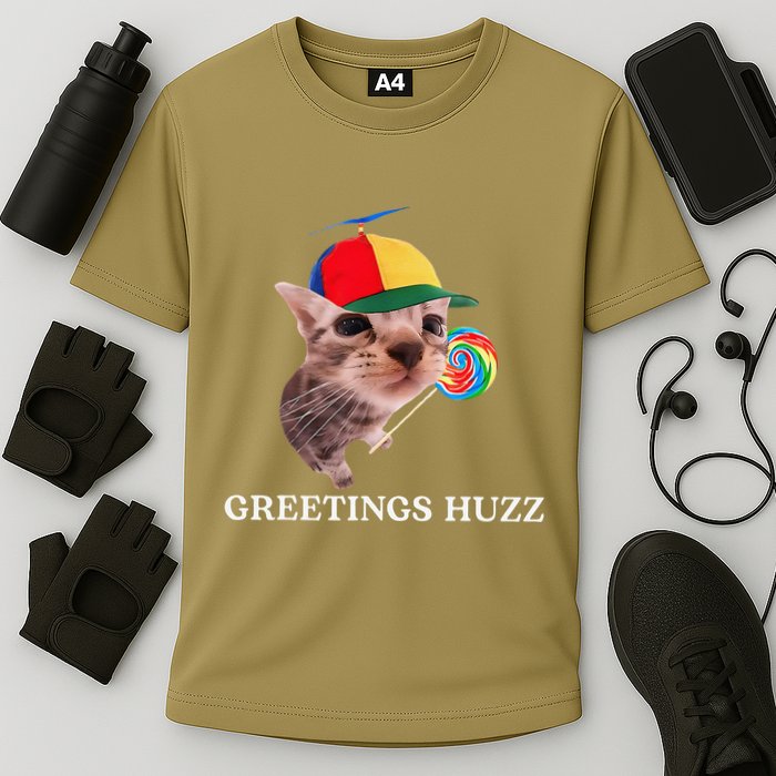 Greetings Huzz Funny Gen Z Gen Alpha Slang Silly Cat Meme Cooling Performance Crew T-Shirt