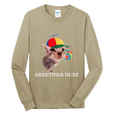 Greetings Huzz Funny Gen Z Gen Alpha Slang Silly Cat Meme Tall Long Sleeve T-Shirt