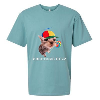 Greetings Huzz Funny Gen Z Gen Alpha Slang Silly Cat Meme Sueded Cloud Jersey T-Shirt