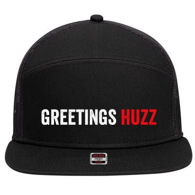 Greetings Huzz Funny Gen Z Gen Alpha Slang Meme 7 Panel Mesh Trucker Snapback Hat