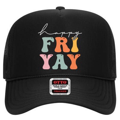 Groovy Happy Fri-yay! Teachers Weekend Friday Teacher TGIF High Crown Mesh Back Trucker Hat