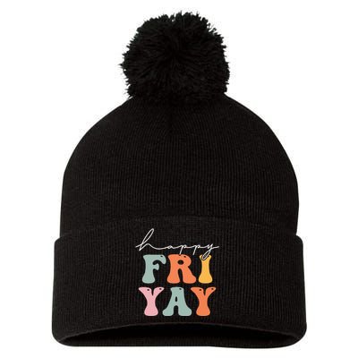 Groovy Happy Fri-yay! Teachers Weekend Friday Teacher TGIF Pom Pom 12in Knit Beanie