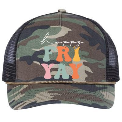 Groovy Happy Fri-yay! Teachers Weekend Friday Teacher TGIF Retro Rope Trucker Hat Cap