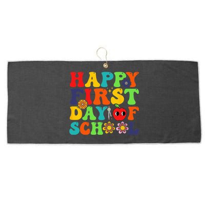 Groovy Happy First Day Of School Back To School Teachers Large Microfiber Waffle Golf Towel