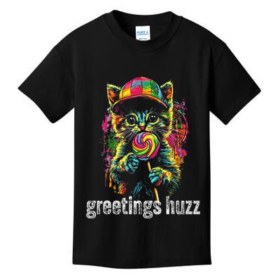 Greetings Huzz Funny Cat Gen Z Gen Alpha Slang Meme Kids T-Shirt