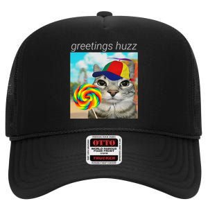 Greetings Huzz Funny Gen Z Gen Alpha Slang Meme Gift High Crown Mesh Back Trucker Hat