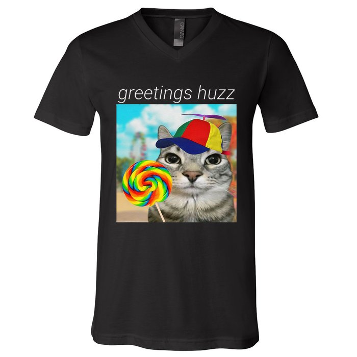 Greetings Huzz Funny Gen Z Gen Alpha Slang Meme Gift V-Neck T-Shirt