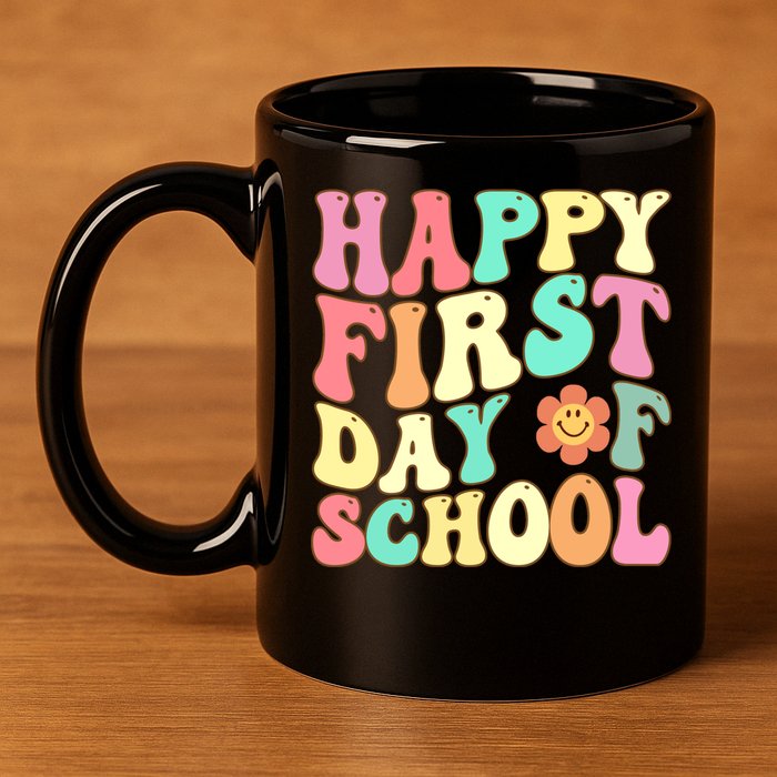 Groovy Happy First Day Of School Teacher Back To School Cool Gift 11oz C Handle Ceramic Mug