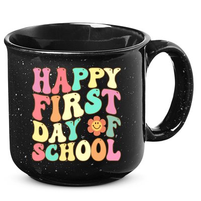 Groovy Happy First Day Of School Teacher Back To School Cool Gift 15oz Campfire Ceramic Mug