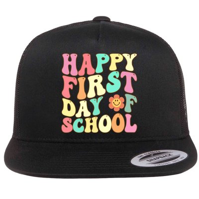 Groovy Happy First Day Of School Teacher Back To School Cool Gift Flatbill Hat